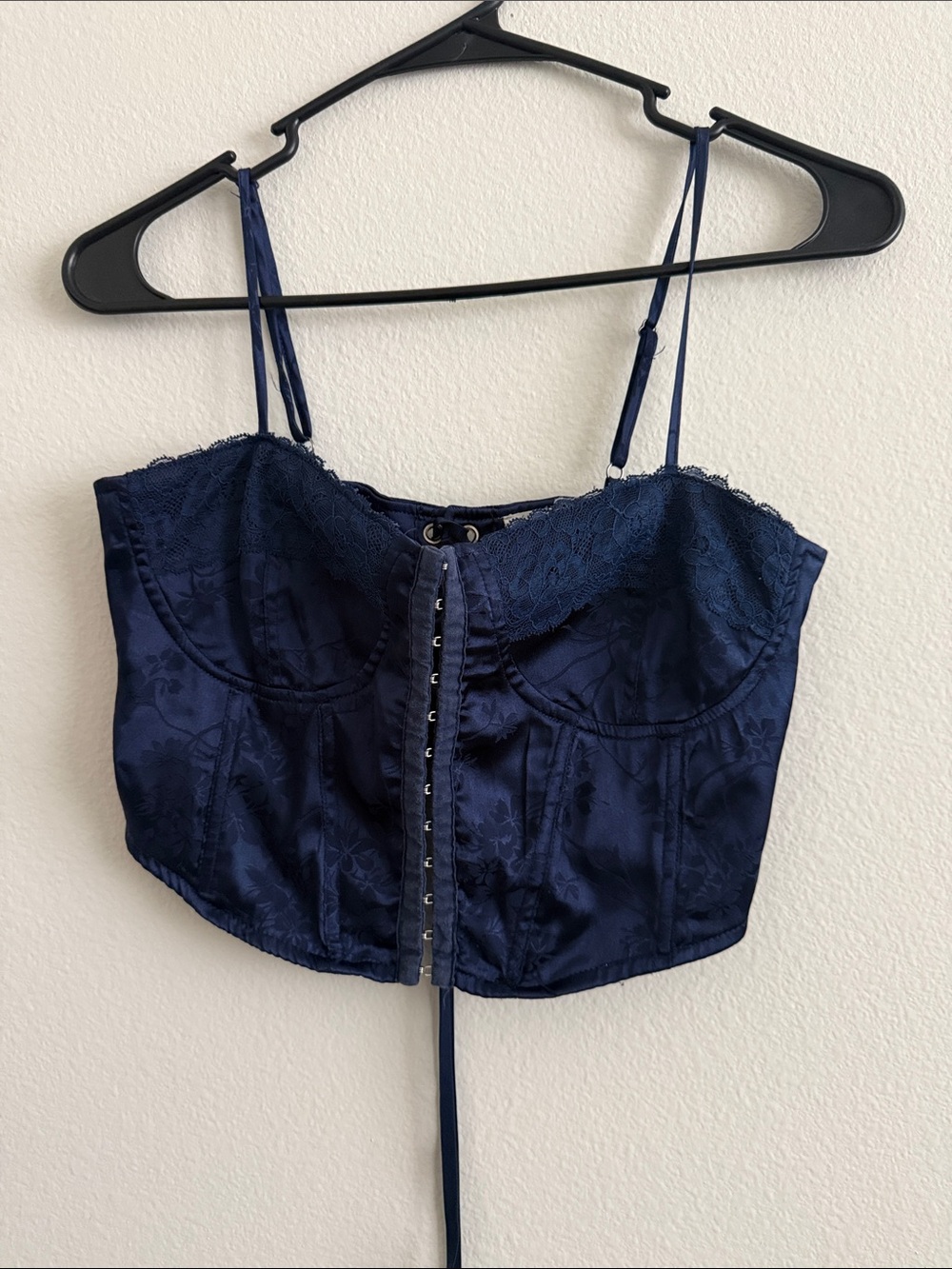La Hearts Navy Lace-Trim Bustier Camisole